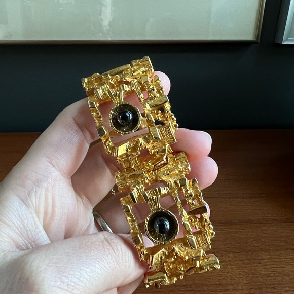 Vintage Rare Brutalist Bracelet Robert Larin 1960s Modernist Gold Plated Pewter - Picture 10 of 14